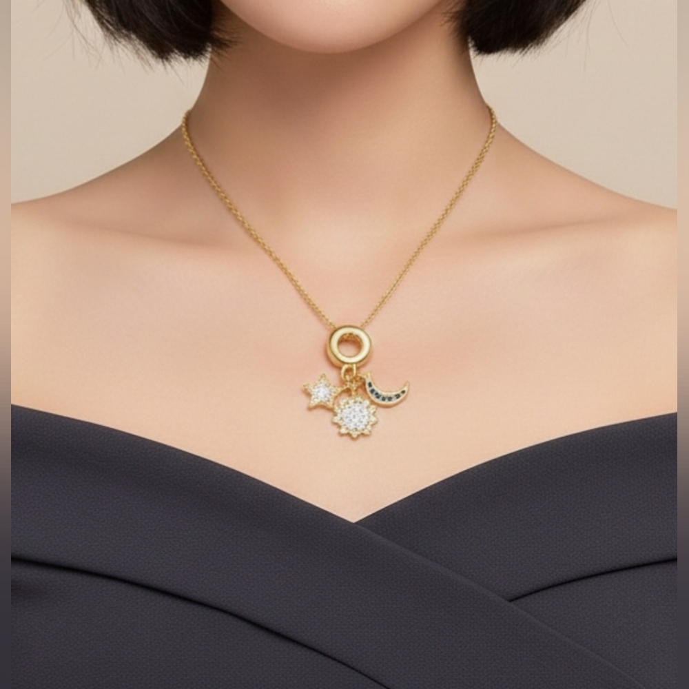 Gold and Silver Celestial Pendant Necklace(stainless Steel)
